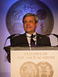 AACR President and newly elected Fellow of the AACR Academy Carlos Arteaga, MD, speaks at last year's dinner recognizing the 2014 fellows.