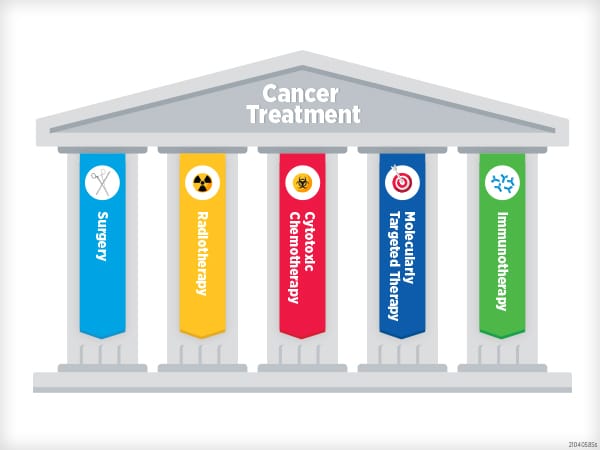 Surgery, Radiotherapy, Chemotherapy, molecularly targeted therapies, and immunotherapy are the "pillars" of cancer treatment.