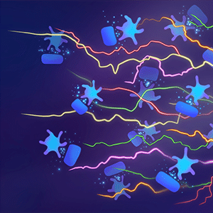 This artwork depicts the electrical communication between melanoma cells and keratinocytes within the melanoma microenvironment. From the October 2023 issue of Cancer Discovery.