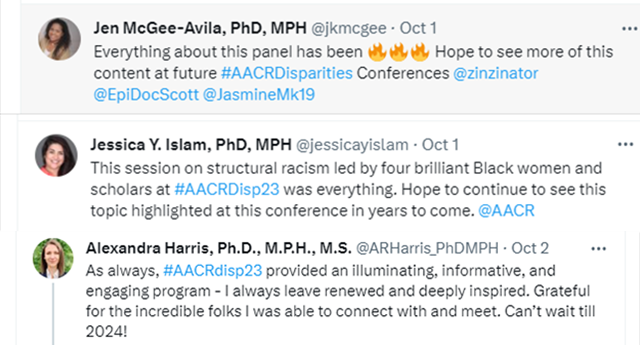 Tweets sent by attendees at AACR Disparities Conference.