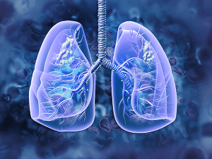 Illustration of lungs with tumors. Repotrectinib was approved to treat non-small cell lung cancer with tumors that harbor a mutation, fusion, or rearrangement involving the ROS1 gene.