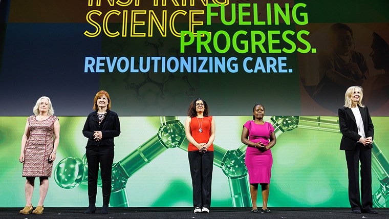 The winners of the AACR June L. Biedler Prize for Cancer Journalism on stage at the AACR Annual Meeting 2024 during the Opening Ceremony.